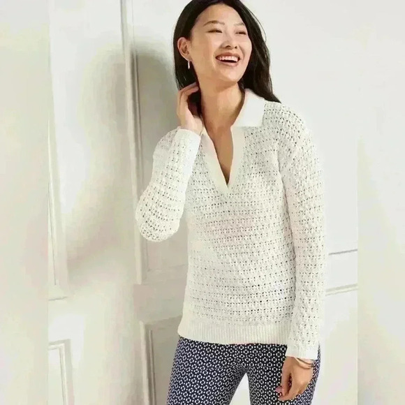 Talbots OPEN STITCH JOHNNY COLLAR PULLOVER Size LP - Picture 1 of 8